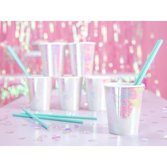 10 pajitas azules pastel de papel - Iridescent