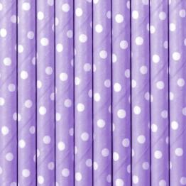 10 pajitas moradas con lunares blancos de papel