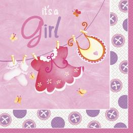 16 servilletas (33x33 cm) - Pink Clothesline Baby Shower