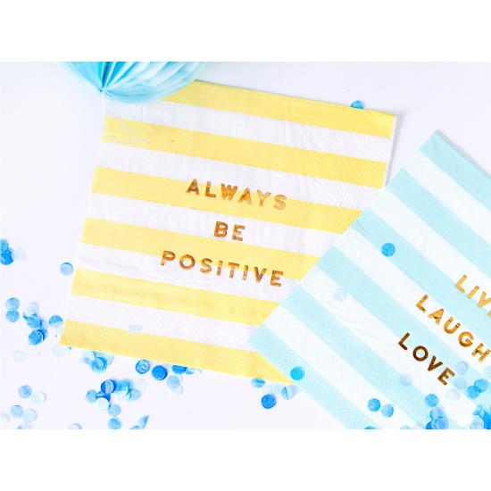 20 servilletas amarillas pastel con estampado "Always be positive" de papel (33x33 cm) - Yummy