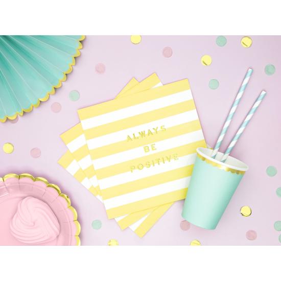 20 servilletas amarillas pastel con estampado "Always be positive" de papel (33x33 cm) - Yummy