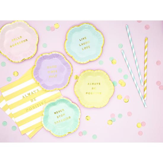 20 servilletas amarillas pastel con estampado "Always be positive" de papel (33x33 cm) - Yummy