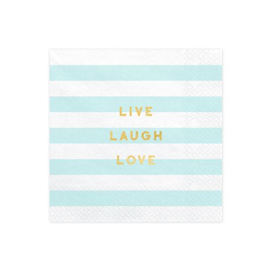 20 servilletas azul pastel con estampado "Live Laugh Love" de papel (33x33 cm) - Yummy