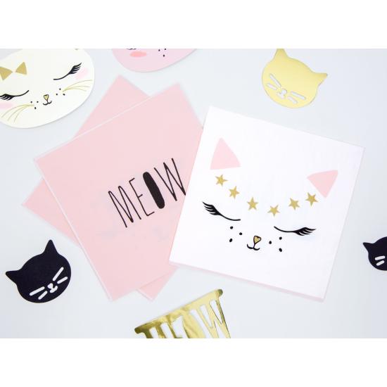 20 servilletas blancas con estampado de gato de papel (33x33 cm) - Meow Party
