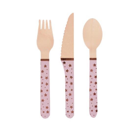 24 cubiertos de madera - Glitz & Glamour Pink & Rose Gold