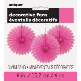 3 Abanicos de papel decorativos rosas (15,2 cm) - Línea Colores Básicos