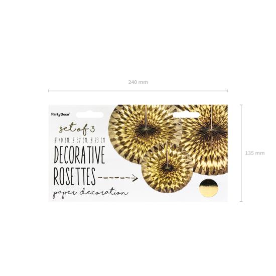 3 abanicos de papel decorativos dorados