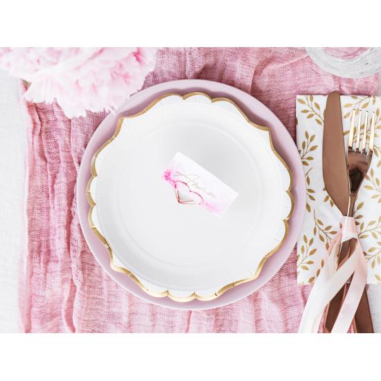 6 platos blancos con bordes dorados de papel (18,5 cm) - Wedding in rose colour