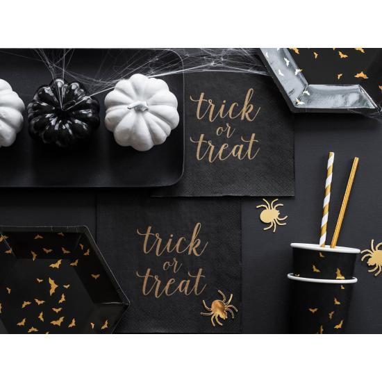 6 platos negros con murciélagos dorados de papel (20 cm) - Trick or Treat Collection
