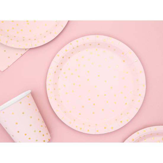 6 platos rosas con lunares dorados de papel (18 cm) - Polka Dots Collection