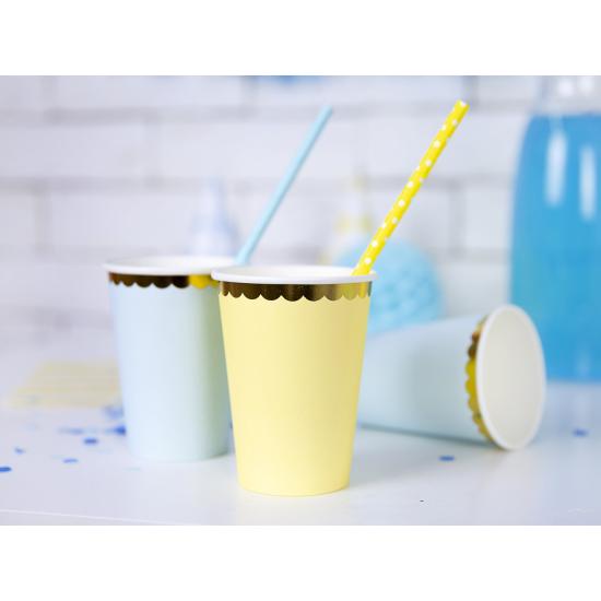 6 vasos amarillo pastel con borde dorado de papel - Yummy