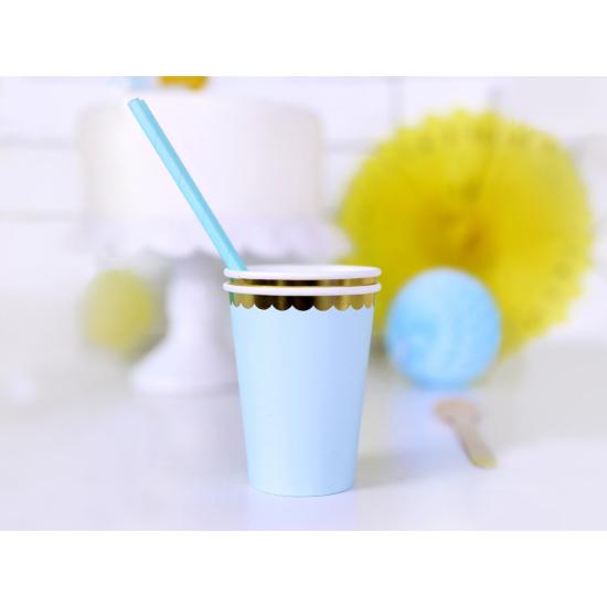 6 vasos azul pastel con borde dorado de papel - Yummy