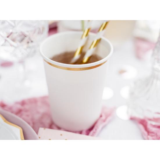 6 vasos blancos con borde dorado de papel - First Communion