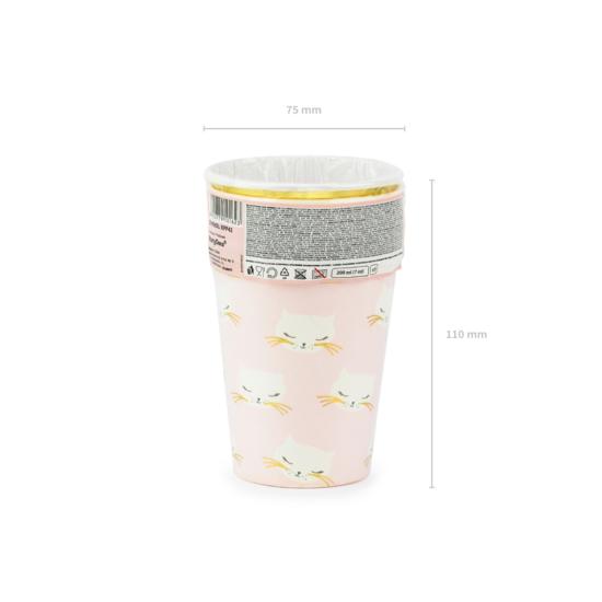 6 vasos de gatos rosa pastel de papel - Meow Party