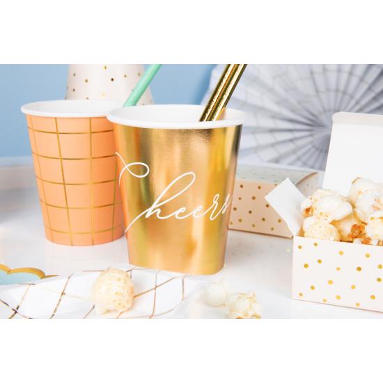 6 vasos dorados "Cheers!" de papel - Gold Bridal Shower