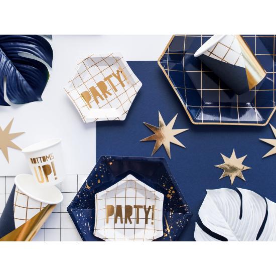 6 vasos estampado geométrico azul oscuro y dorado de papel para nochevieja - Happy New Year Collection