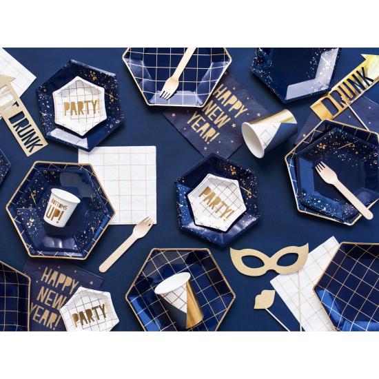 6 vasos estampado geométrico azul oscuro y dorado de papel para nochevieja - Happy New Year Collection