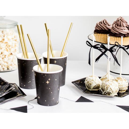 6 vasos negros con estrellas doradas de papel - New Year’s Eve Collection