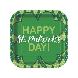 8 platos cuadrados de cuadros verdes Happy St Patrick's Day (23 cm)