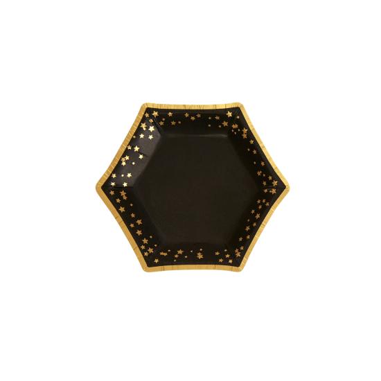 8 platos hexagonales de papel (12,5 cm) - Glitz & Glamour Black & Gold