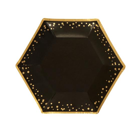 8 platos hexagonales medianos de papel (20 cm) - Glitz & Glamour Black & Gold