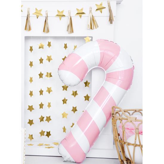 Globo bastón de caramelo rosa y blanco (74 cm)