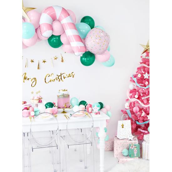 Globo bastón de caramelo rosa y blanco (74 cm)