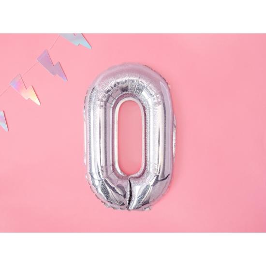 Globo foil "0" plateado con purpurina (35 cm)