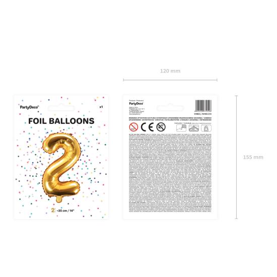 Globo foil "2" dorado (35 cm)