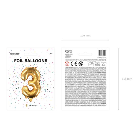 Globo foil "3" dorado (35 cm)