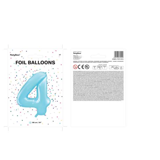 Globo foil "4" en azul claro 86 cm