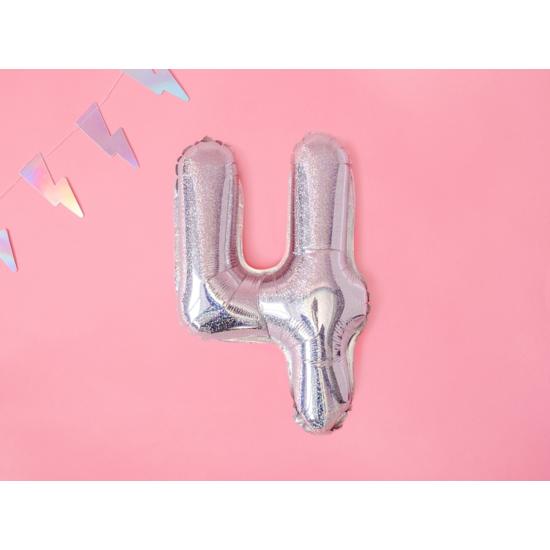 Globo foil "4" plateado con purpurina (35 cm)