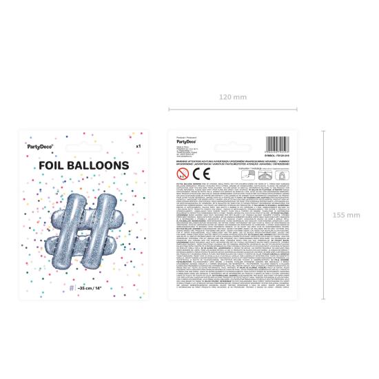 Globo foil hashtag plateado con purpurina