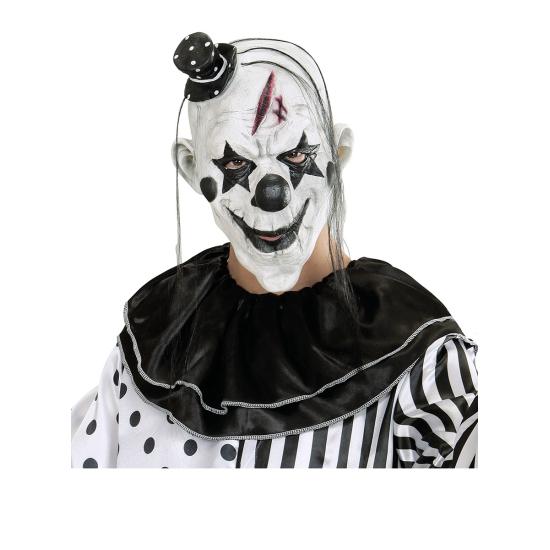 Máscara de payaso malicioso con pelo y gorrito