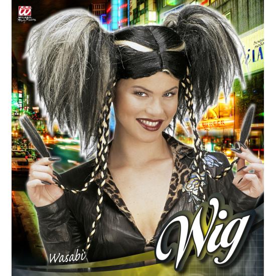 Peluca de con mechas blancas para mujer