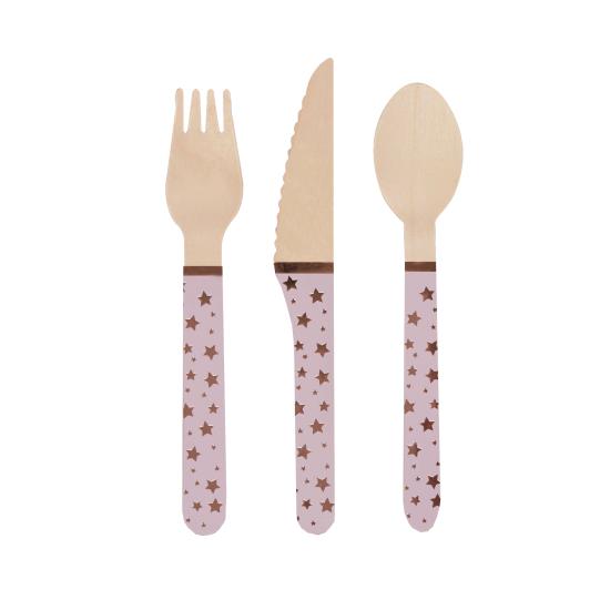 24 cubiertos de madera - Glitz & Glamour Pink & Rose Gold