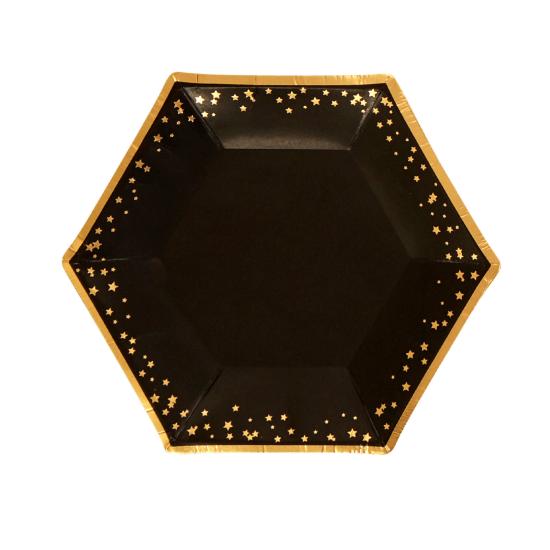 8 platos hexagonales medianos de papel (20 cm) - Glitz & Glamour Black & Gold