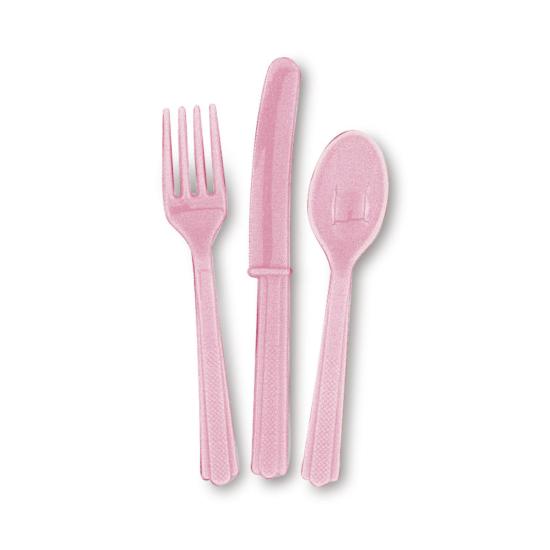 Set de cubiertos de plástico color rosa claro - Línea Colores Básicos
