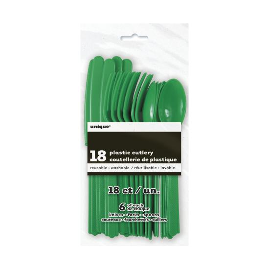 Set de cubiertos de plástico color verde esmeralda - Línea Colores Básicos