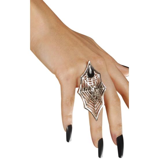 Anillo Gótico Araña y Telaraña  Piedra Negra.
