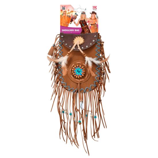 Bolso Indio Marrón con Flecos y Plumas