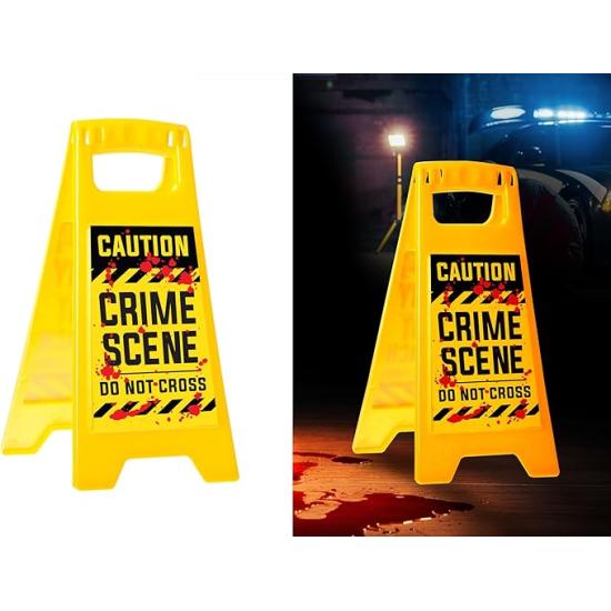 Cartel Caution Crime Scene (31x3.5x53 cm) - Decoración de Halloween y Fiestas - Ideal para Temáticas de Policías y Escenarios de Crimen - Atrezzo para Celebraciones - Multicolor