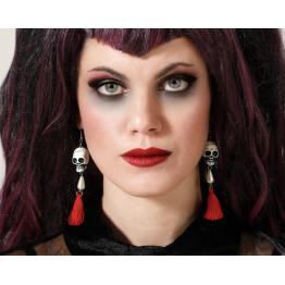 Pendientes de Calaveras con Perlas y Borlas Rojas