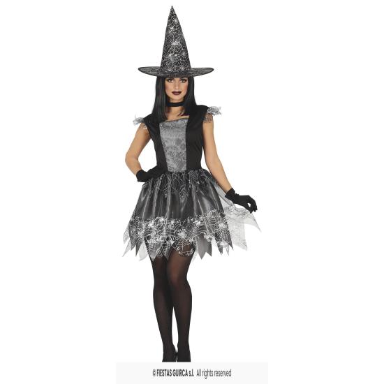 Disfraz de Bruja Telaraña Plateada – Vestido con Sombrero – Disfraz de Halloween para Mujer