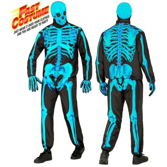 Disfraz de Esqueleto "Fast Costume" – Adulto Fluorescente Azul