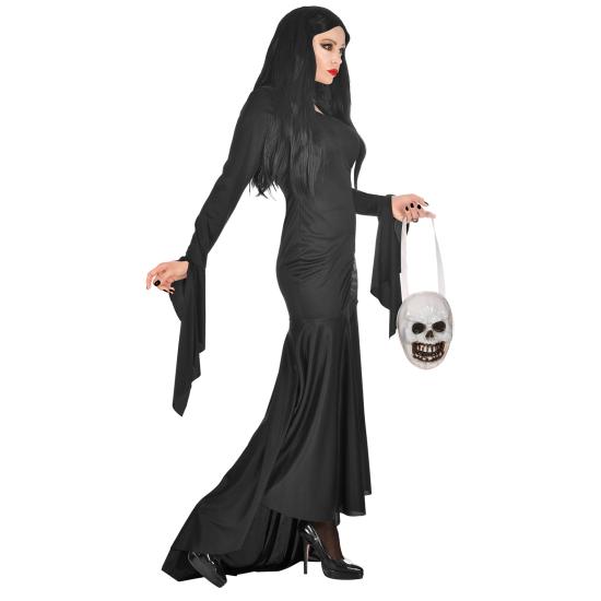 Disfraz de Morticia Familia Addams con bolso