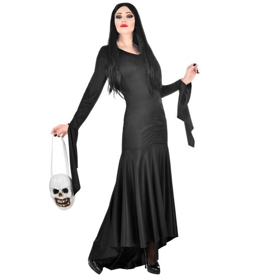 Disfraz de Morticia Familia Addams con bolso