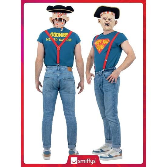 Disfraz de perezoso de The Goonies con parte superior, tirantes, sombrero, máscara, disfraz oficial de The Goonies para adultos