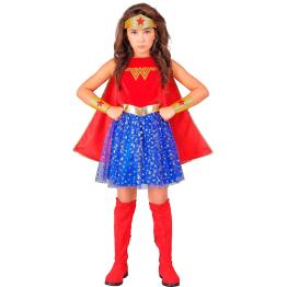 Disfraz Wonder Girl para Niña – Incluye Capa, Diadema, Vestido y Muñequeras | Traje de Superhéroe Infantil