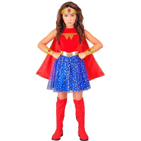Disfraz Wonder Girl para Niña – Incluye Capa, Diadema, Vestido y Muñequeras | Traje de Superhéroe Infantil